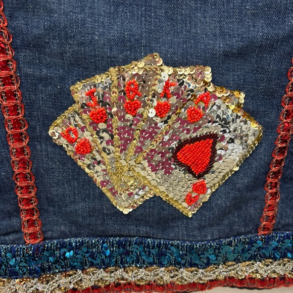 Vintage Custom Bedazzled Sequin Denim Jacket 70s Lee Clown Vegas Carnival Womens - Picture 10 of 15